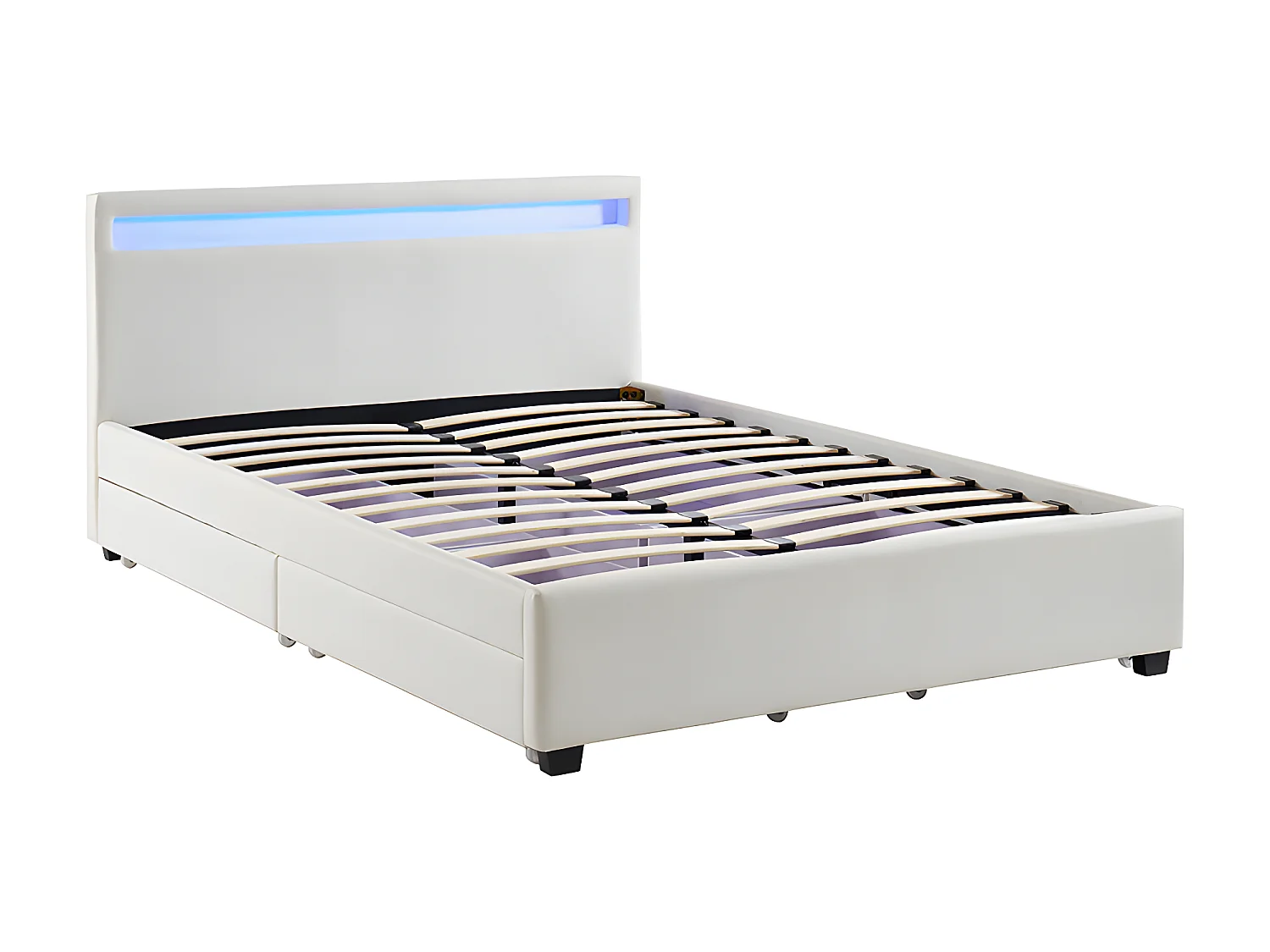 Lit 140 x 190 cm avec rangements - Simili blanc avec LEDs - ALOIS II