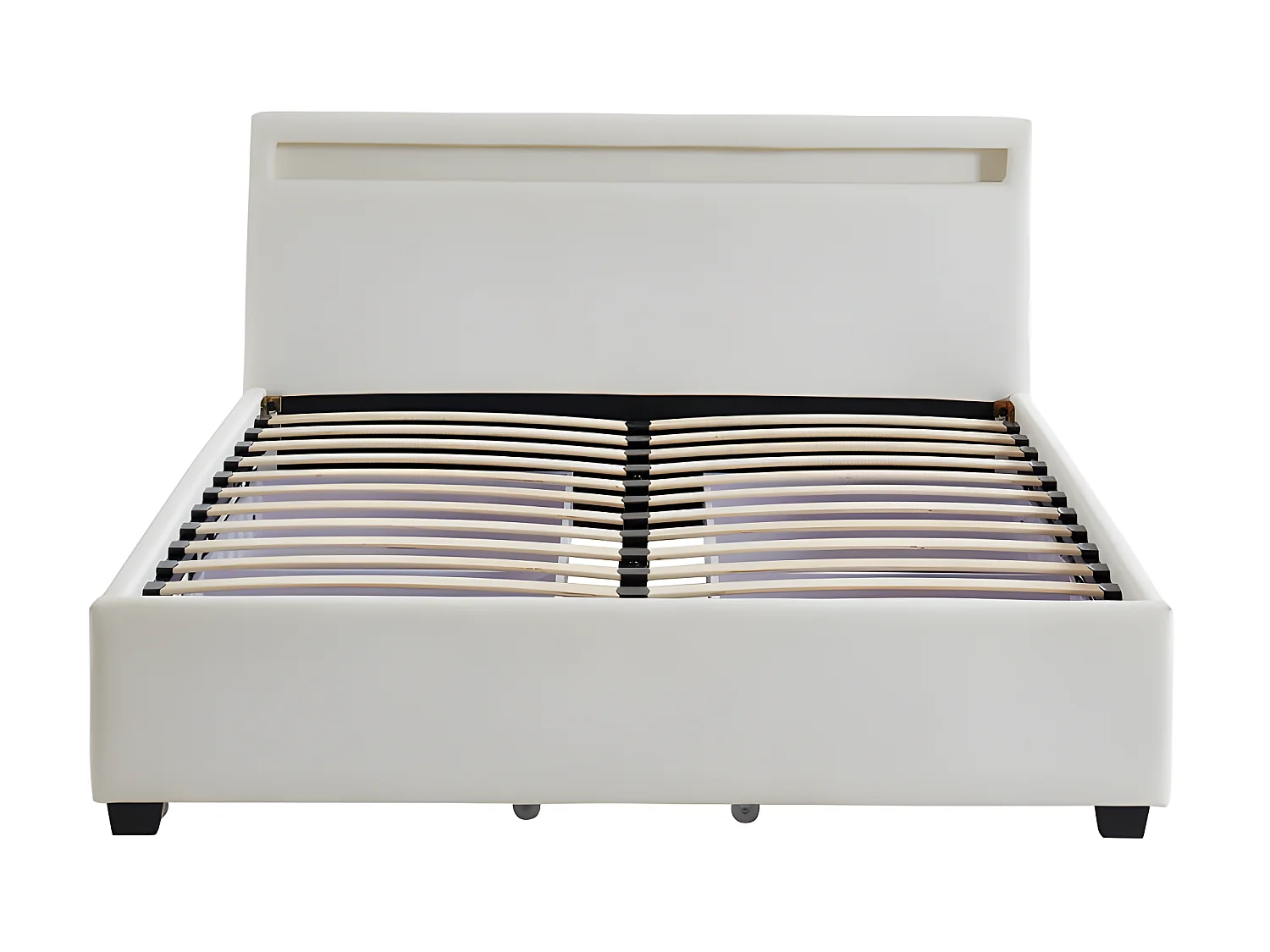 Lit 140 x 190 cm avec rangements - Simili blanc avec LEDs - ALOIS II