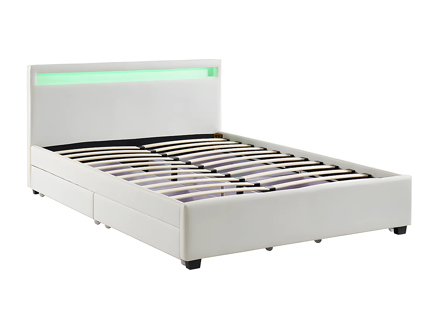 Lit 160 x 200 cm avec rangements - Simili blanc avec LEDs - ALOIS II