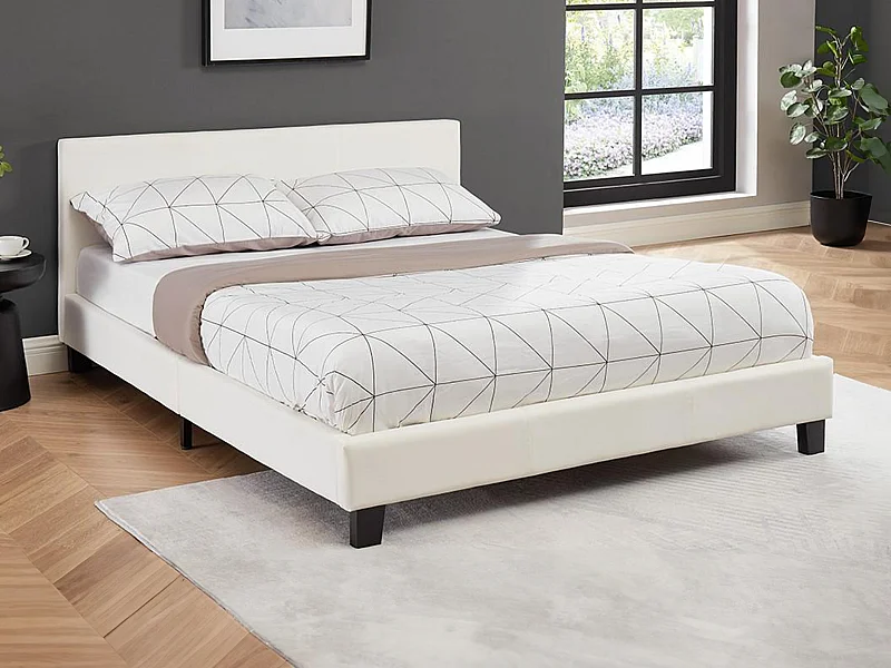 Bed CORNELIUS - 140x190cm - Wit kunstleer