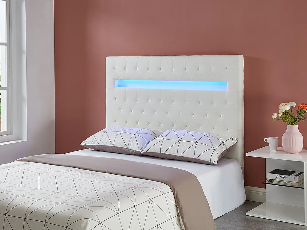 Tête de lit SUPERNOVA II - 170 cm - Avec LEDs - Simili blanc