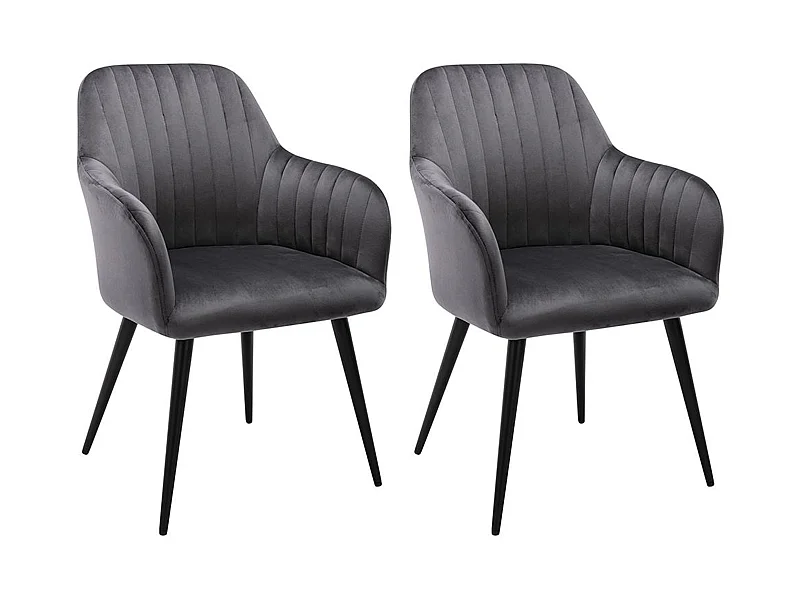 Zestaw 2 krzeseł z podłokietnikami ELEANA - Welur i czarny metal - Kolor szary
