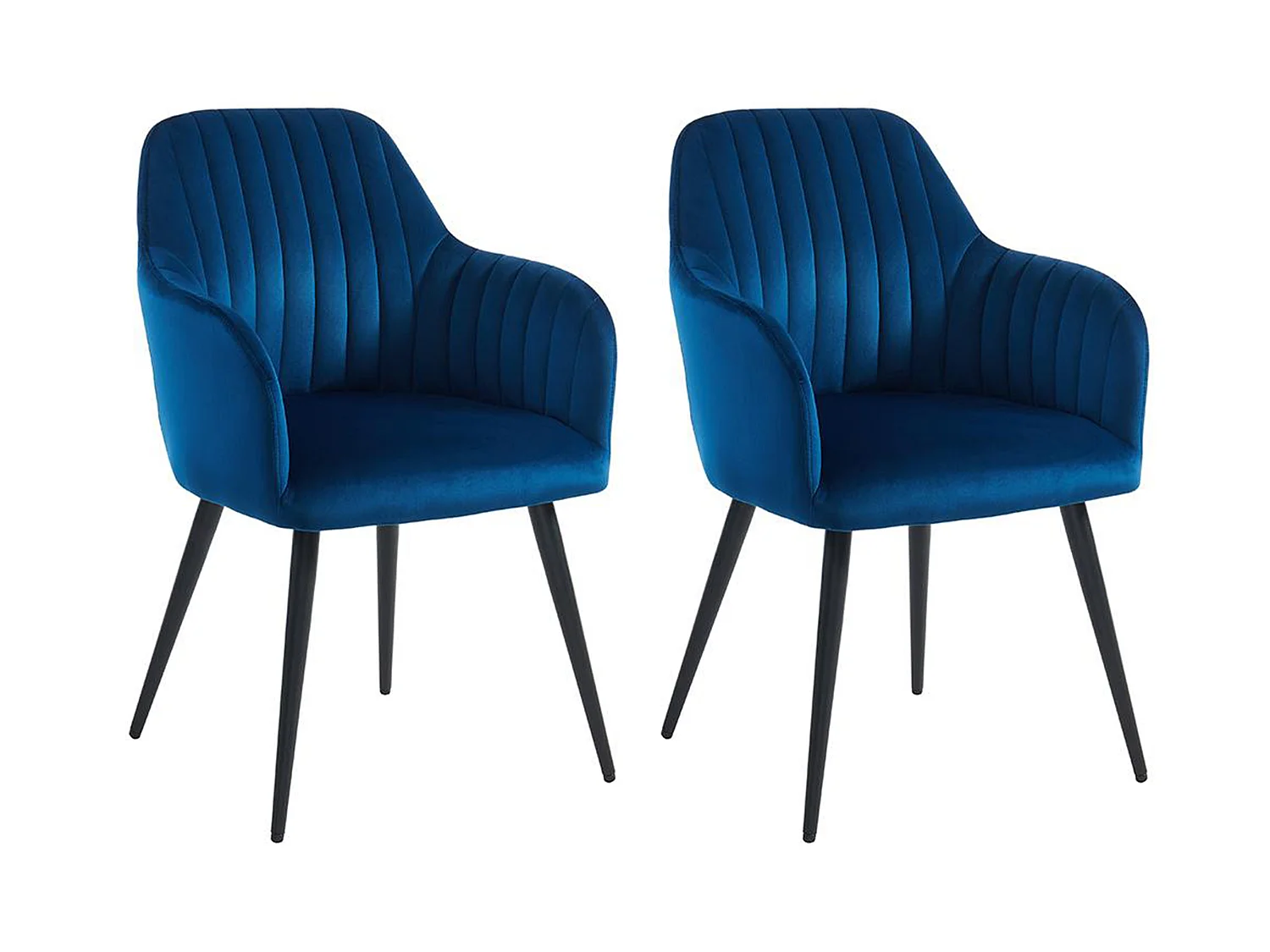 Lot de 2 chaises avec accoudoirs en velours et métal noir - Bleu - ELEANA