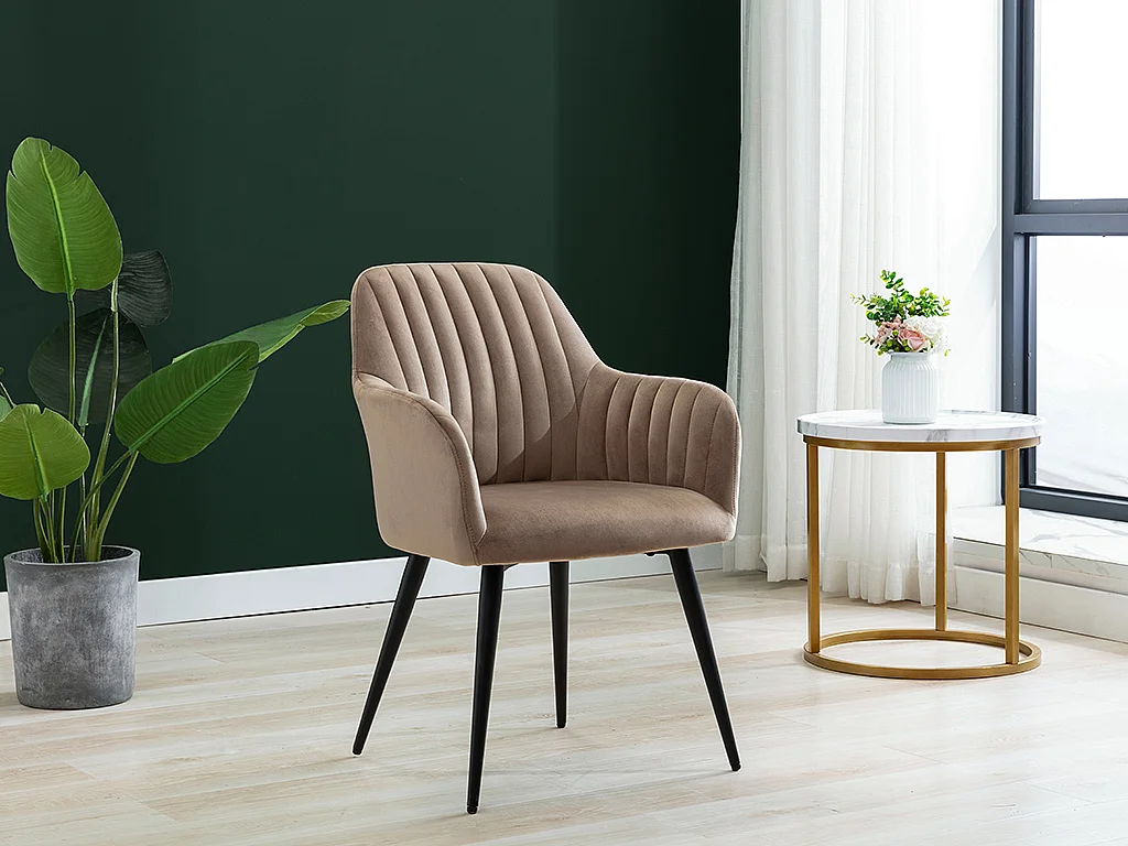 Lot de 2 chaises avec accoudoirs en velours et métal noir - Beige - ELEANA