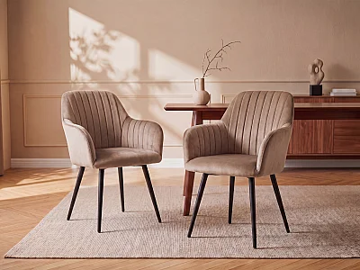 Set of 2 velvet and black metal armchairs - Beige - ELEANA