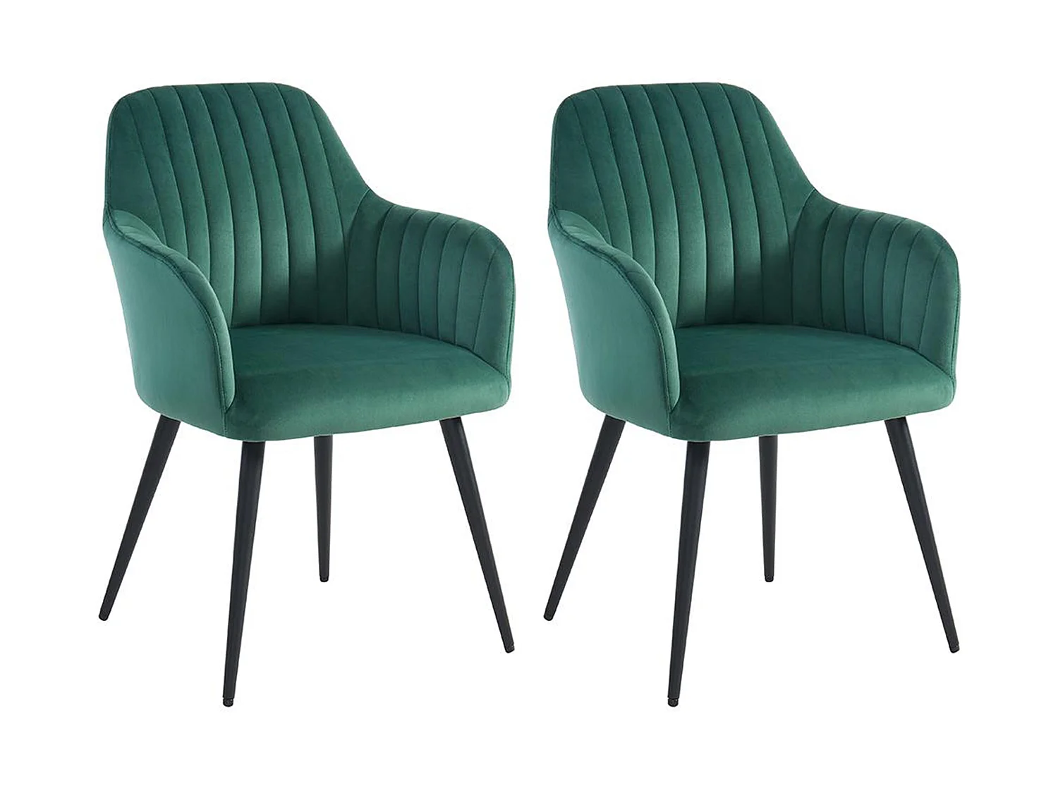 Lot de 2 chaises avec accoudoirs en velours et métal noir - Vert - ELEANA