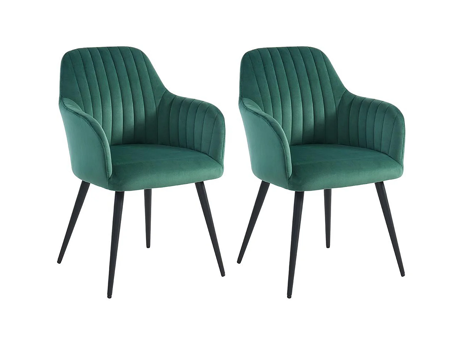 Lot de 2 chaises avec accoudoirs en velours et métal noir - Vert - ELEANA