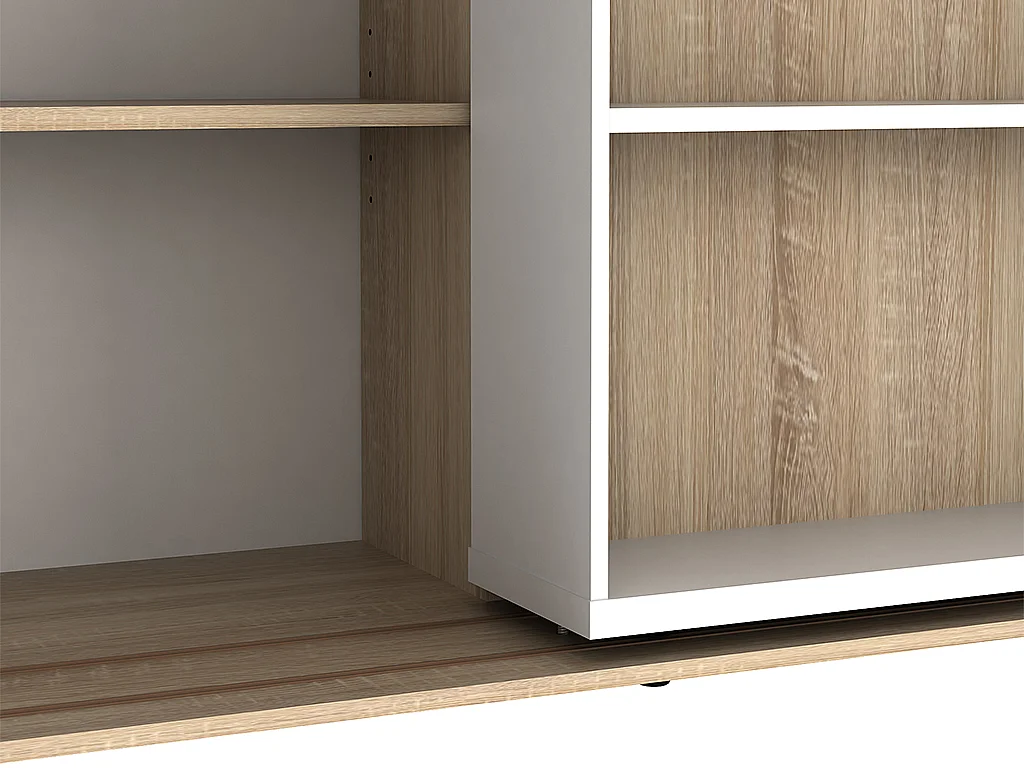 Bibliothèque coulissante avec 18 niches - Naturel et blanc - PRALI