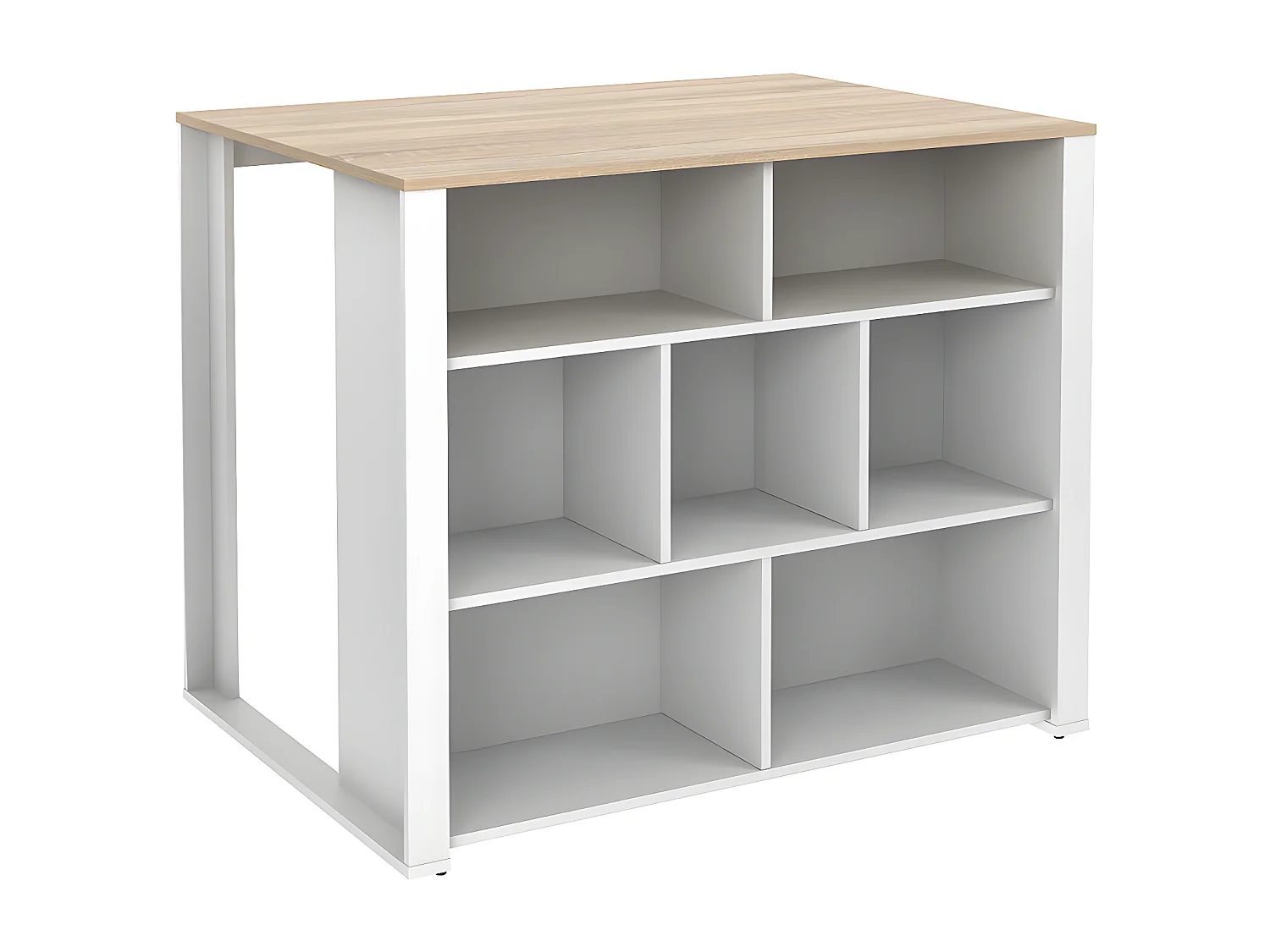 Keukeneiland met opbergruimte OPOLE - 7 nissen - Wit en eiken