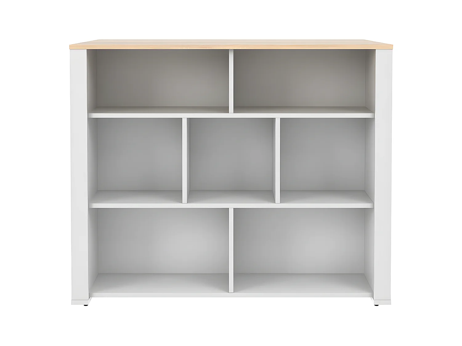 Isla de cocina OPOLE con compartimentos - 7 estantes - Blanco y roble