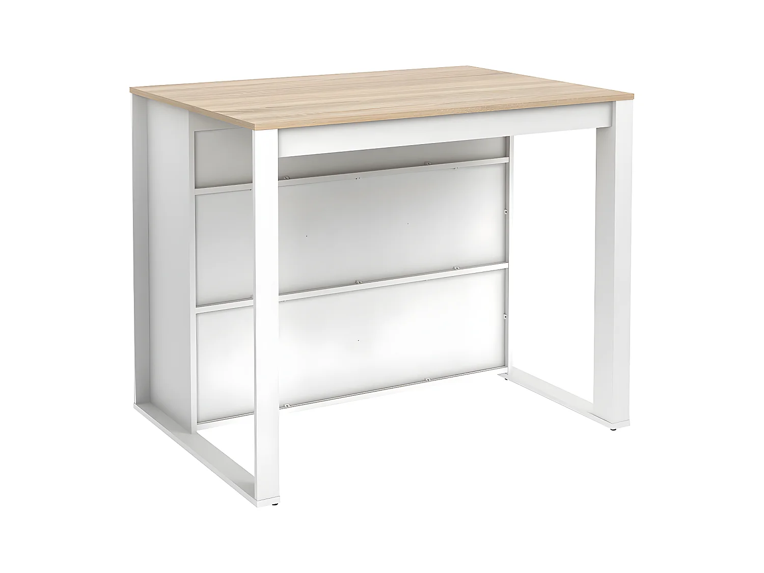 Isla de cocina OPOLE con compartimentos - 7 estantes - Blanco y roble