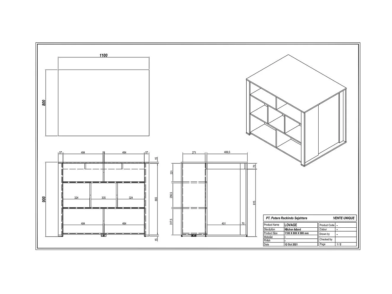 Ilot central de cuisine avec 7 niches - Blanc et naturel - OPOLE