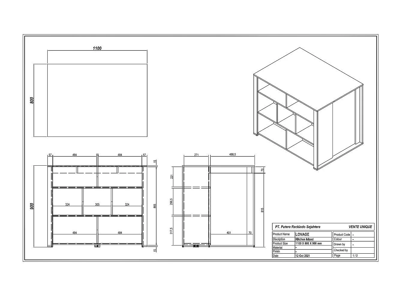 Ilot central de cuisine avec 7 niches - Blanc et naturel - OPOLE