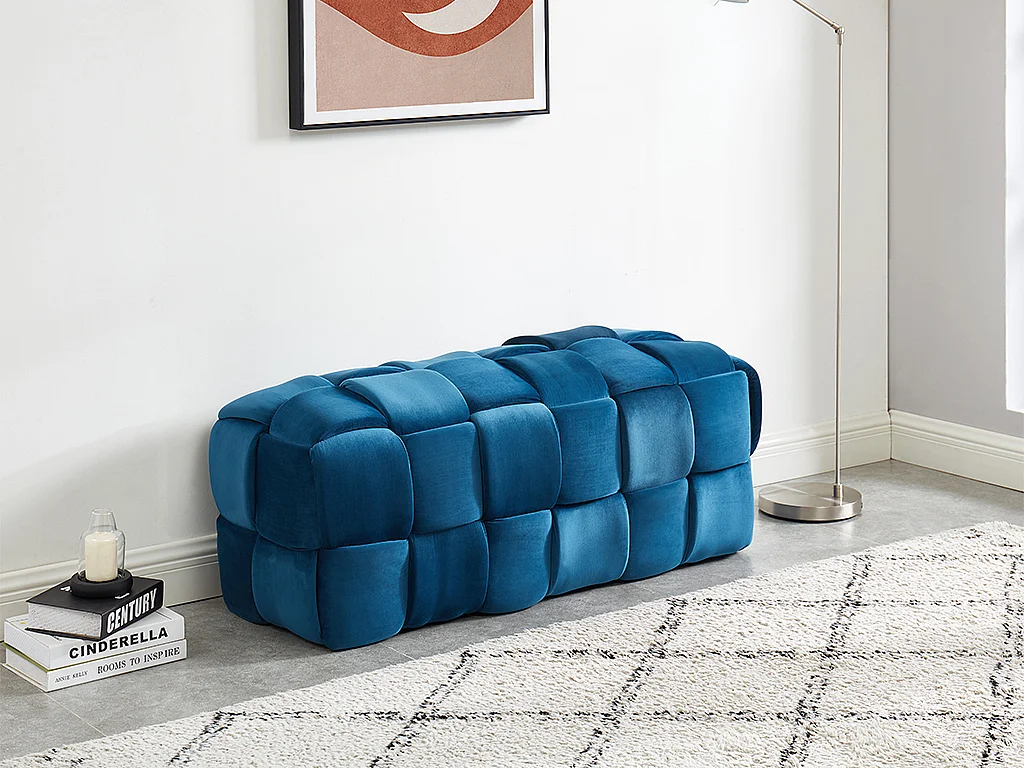 Banc tressé en velours bleu FABERO