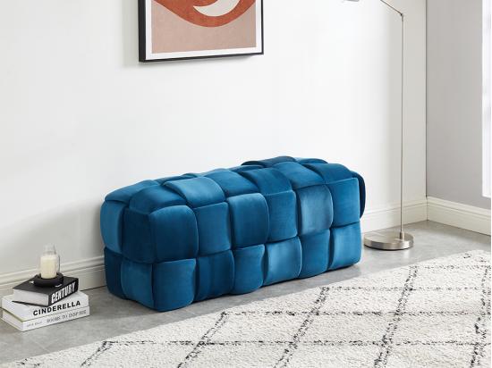 vente unique Banc tressé en velours bleu FABERO