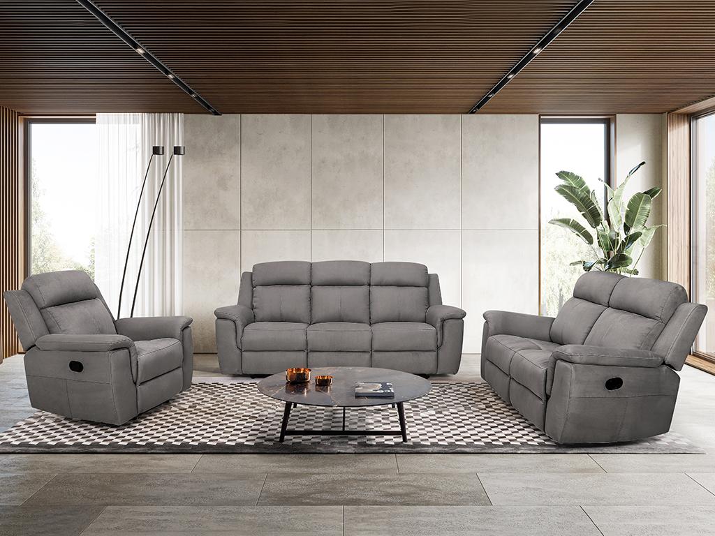 Relaxsofa 3-Sitzer BODENO - Stoff - Grau