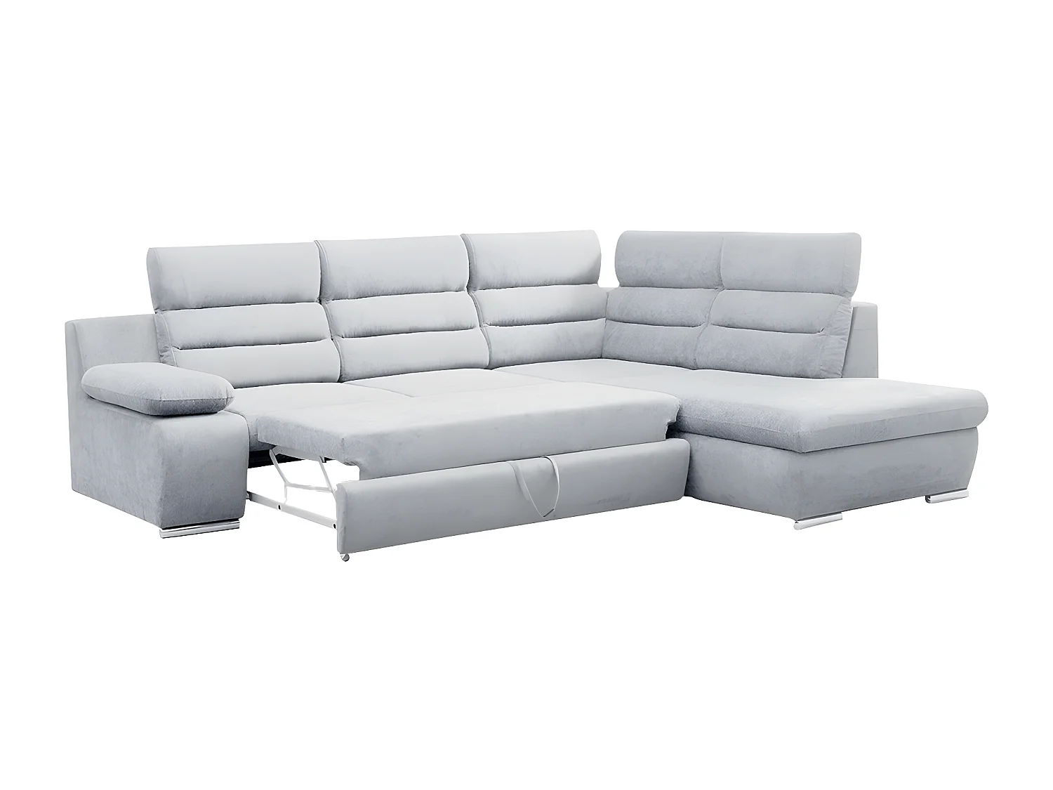 Canapé d'angle convertible en tissu PYLOS - Gris clair - Angle droit