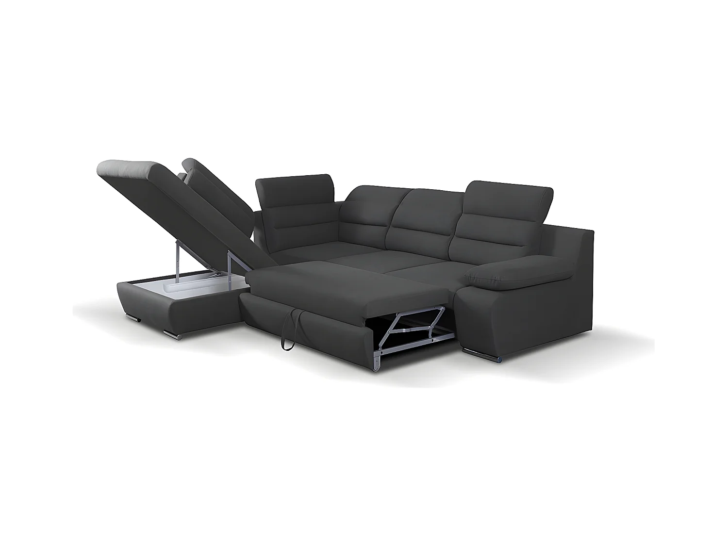 Canapé d'angle convertible en tissu PYLOS - Anthracite - Angle gauche