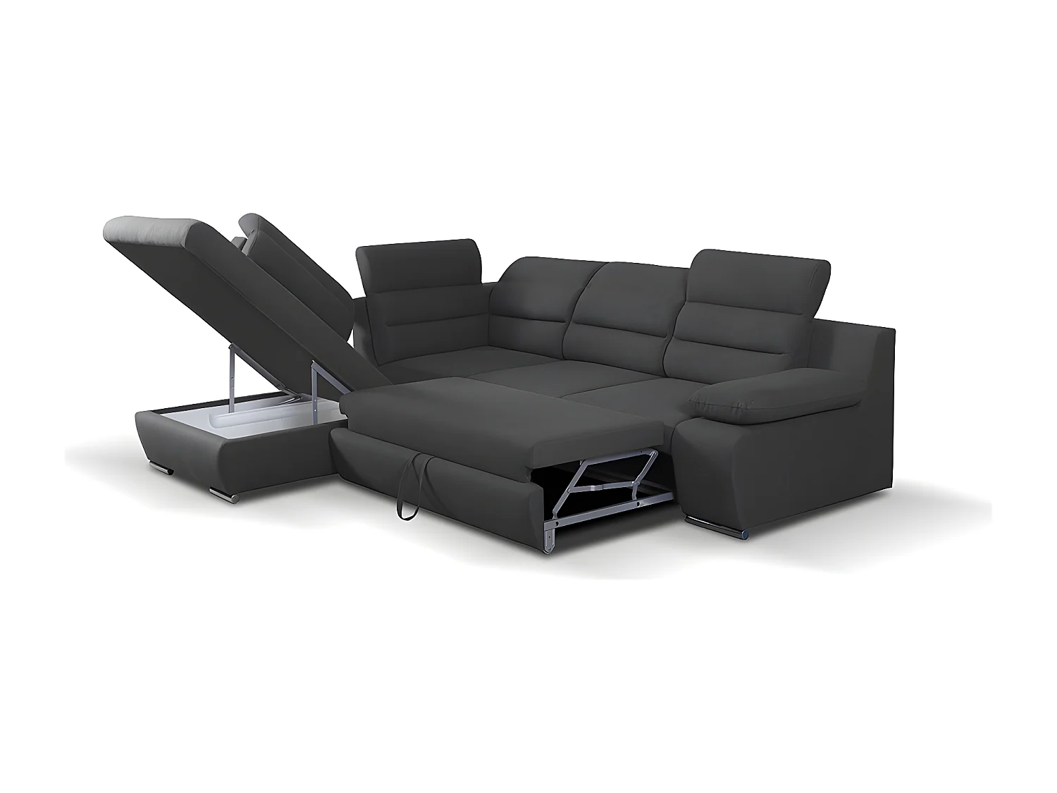 Ecksofa mit Schlaffunktion PYLOS - Anthrazit - Ecke Links