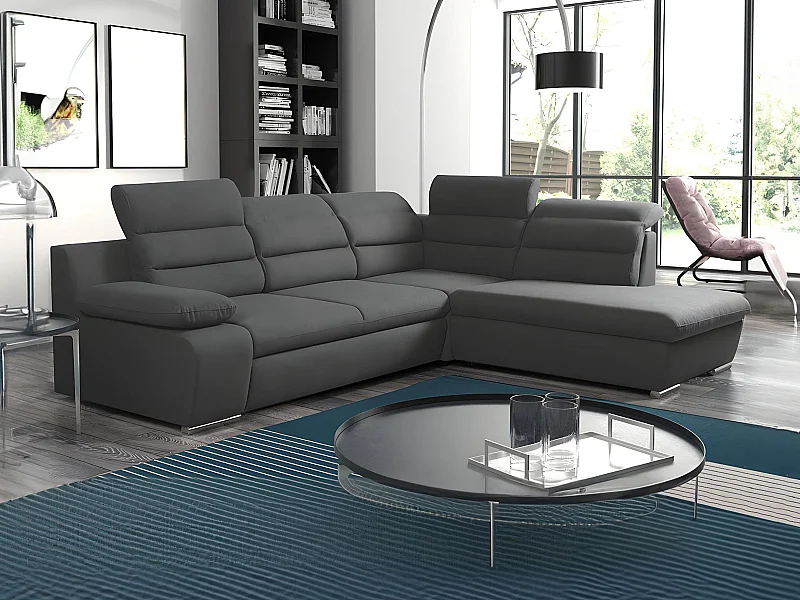 Canapé d'angle convertible en tissu PYLOS - Anthracite - Angle droit