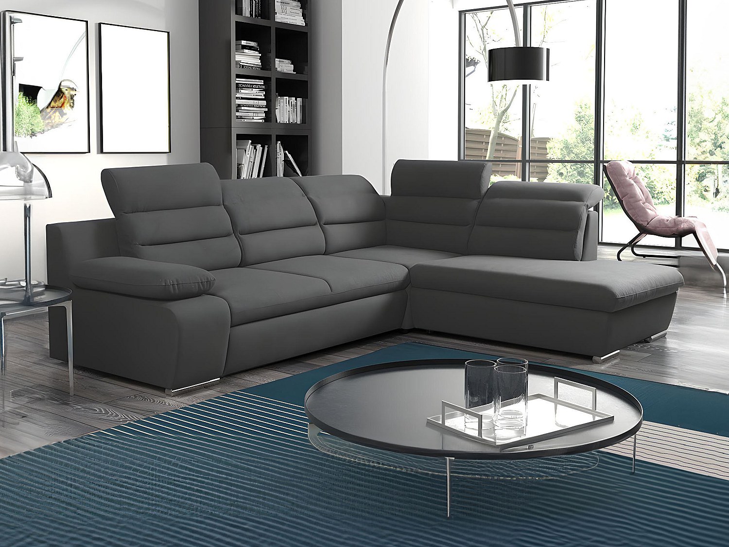 Ecksofa mit Schlaffunktion - Ecke rechts - Anthrazit - PYLOS günstig online kaufen