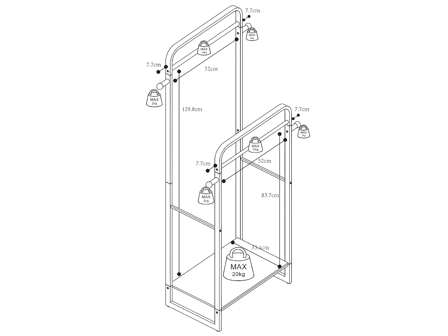 Portant vêtements double - L65 cm - Métal noir et bois de hêtre - SELIN