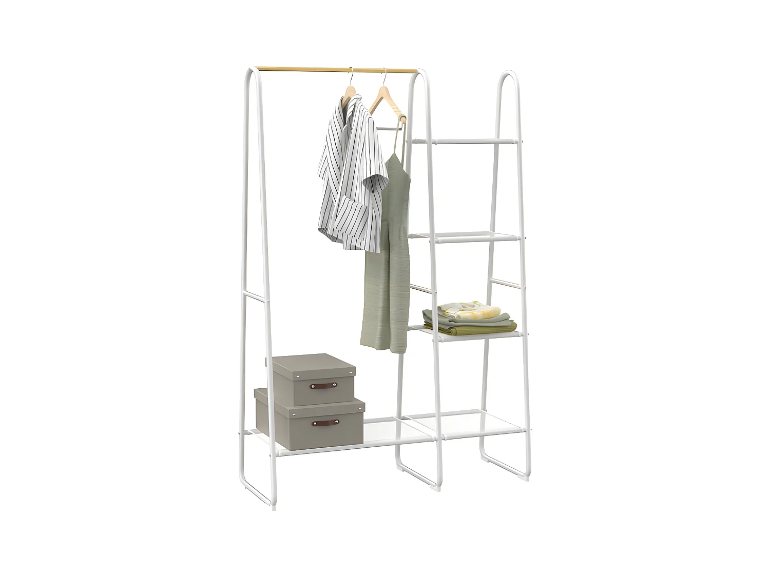 Portant vêtements avec 5 lingères - L100 cm - Métal blanc et bois de hêtre - DOGU