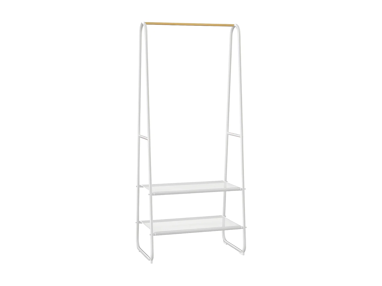 Kleiderständer mit 2 Ablagen - H. 64 cm - Weißer Metall & Buchenholz - DOGU