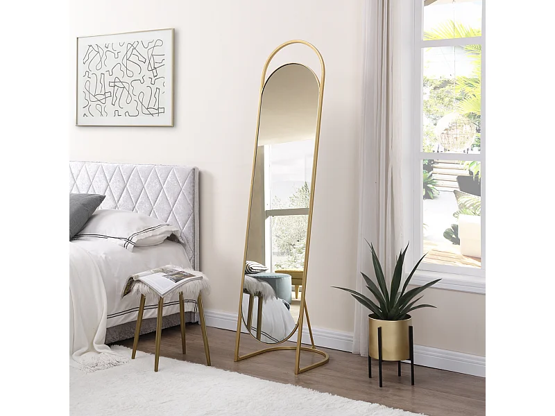 Miroir sur pied psyché en métal - L. 41 x H. 171 cm - Doré - ZINEB