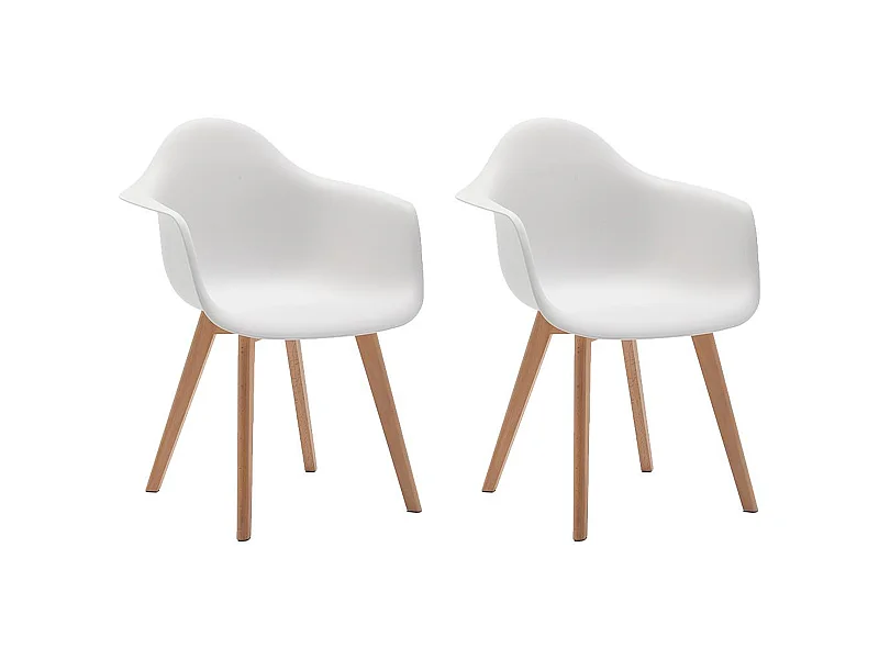Stuhl mit Armlehnen 2er-Set - Polypropylen & Buche - Weiß - VIXI