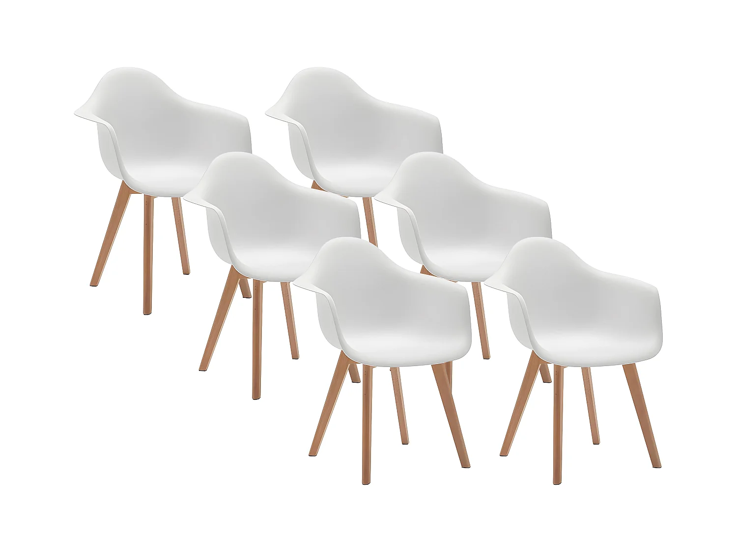 Lot de 6 chaises avec accoudoirs VIXI - Polypropylène et Hêtre - Blanc