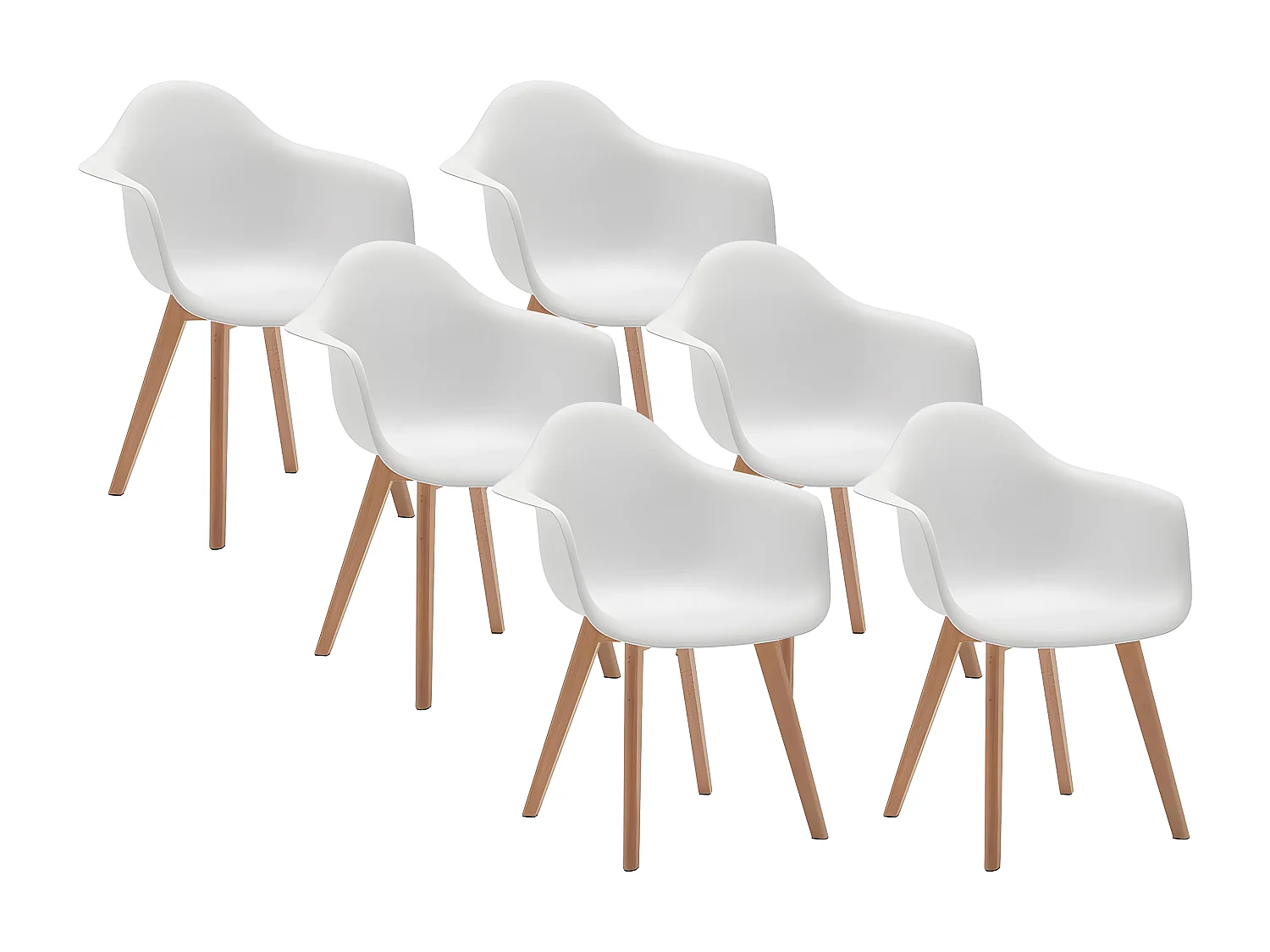 Lot de 6 chaises avec accoudoirs VIXI - Polypropylène et Hêtre - Blanc