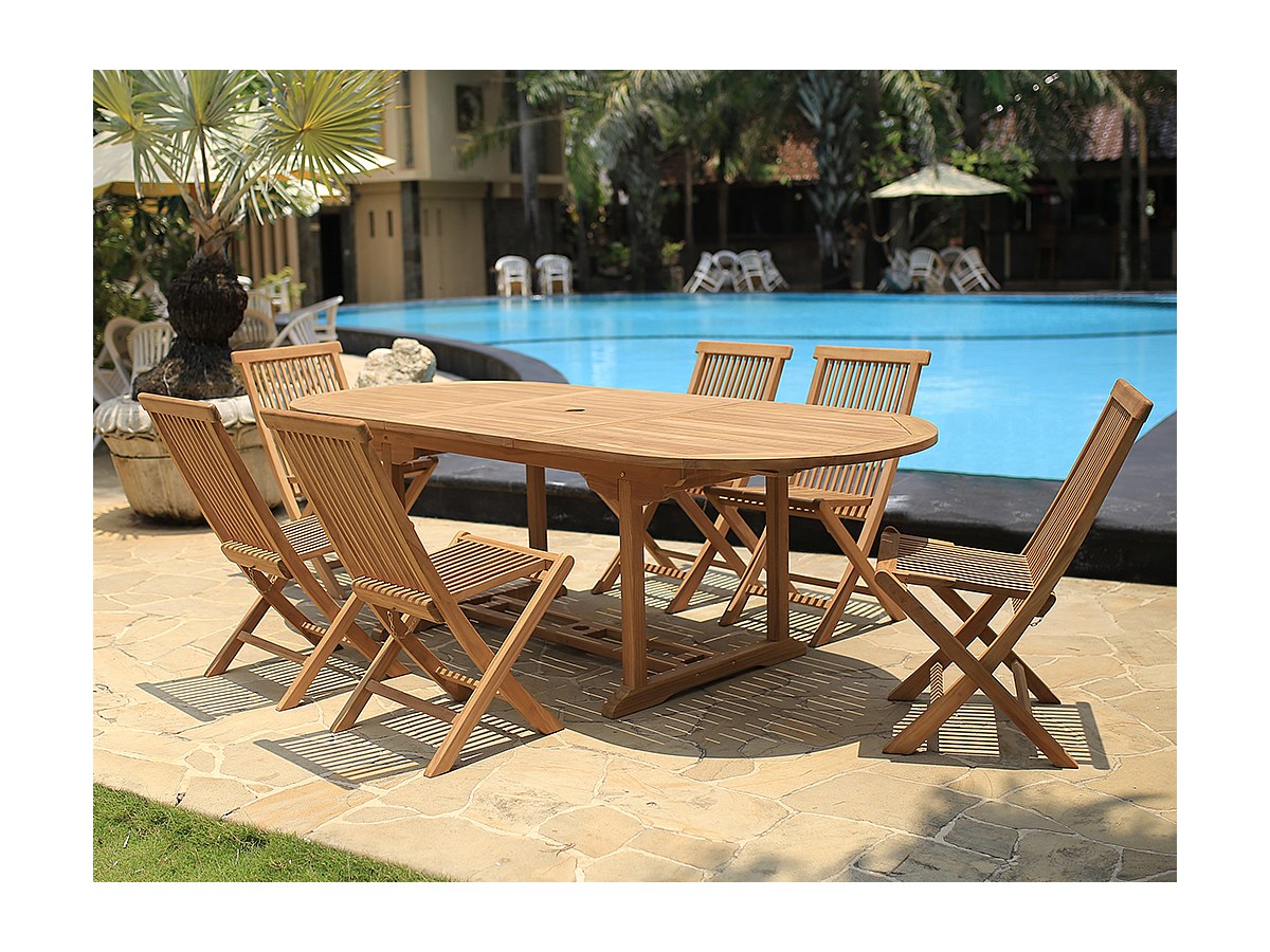 Garten-Essgruppe BYBLOS - Teakholz: Esstisch ausziehbar B180/240 cm + 6