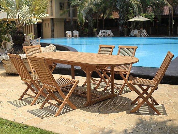 Garten-Essgruppe BYBLOS - Teakholz: Esstisch ausziehbar B180/240 cm + 6