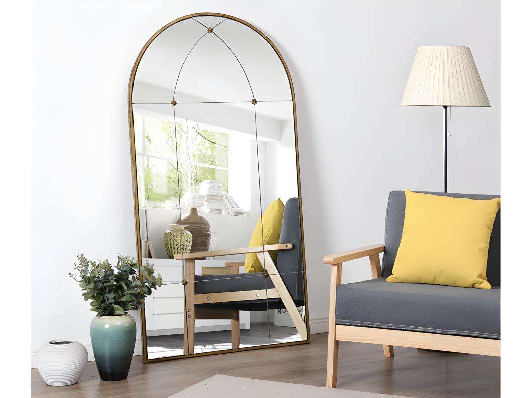 Lustro vintage w kształcie okna z metalu PALMYRE - Dł. 80 x Wys. 150 cm - Stare złoto