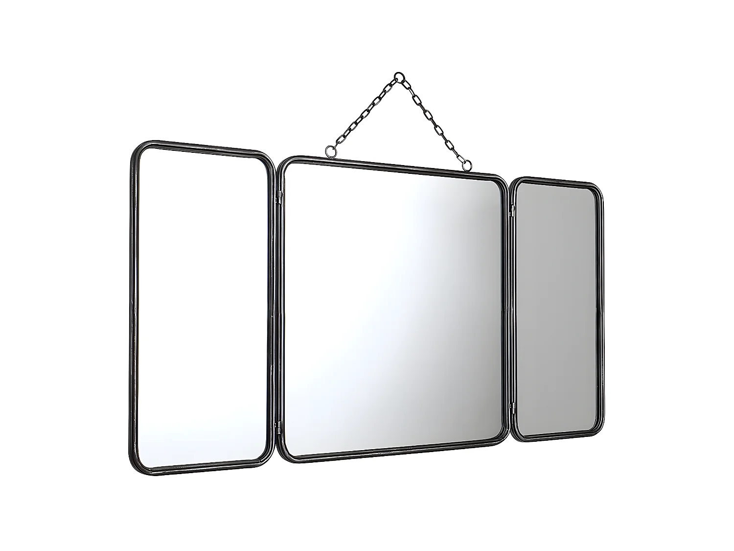 Miroir de barbier vintage en métal - L. 112 x H. 60 cm - Gris métallisé - CERRONE