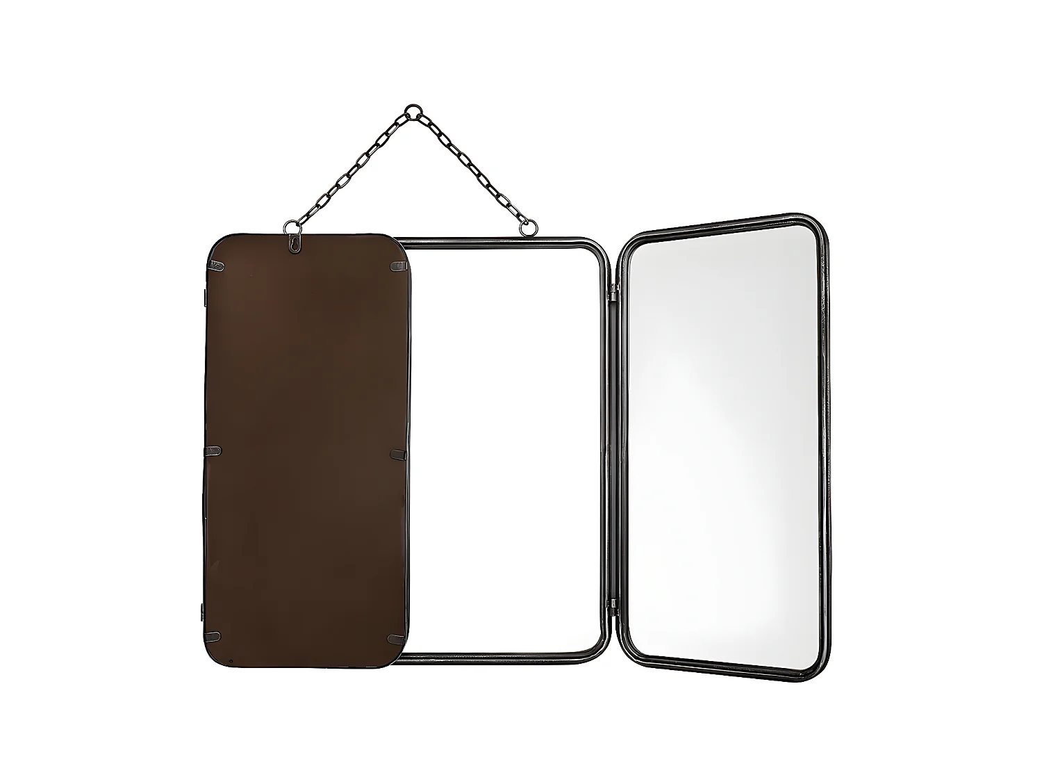 Miroir de barbier vintage en métal - L. 112 x H. 60 cm - Gris métallisé - CERRONE