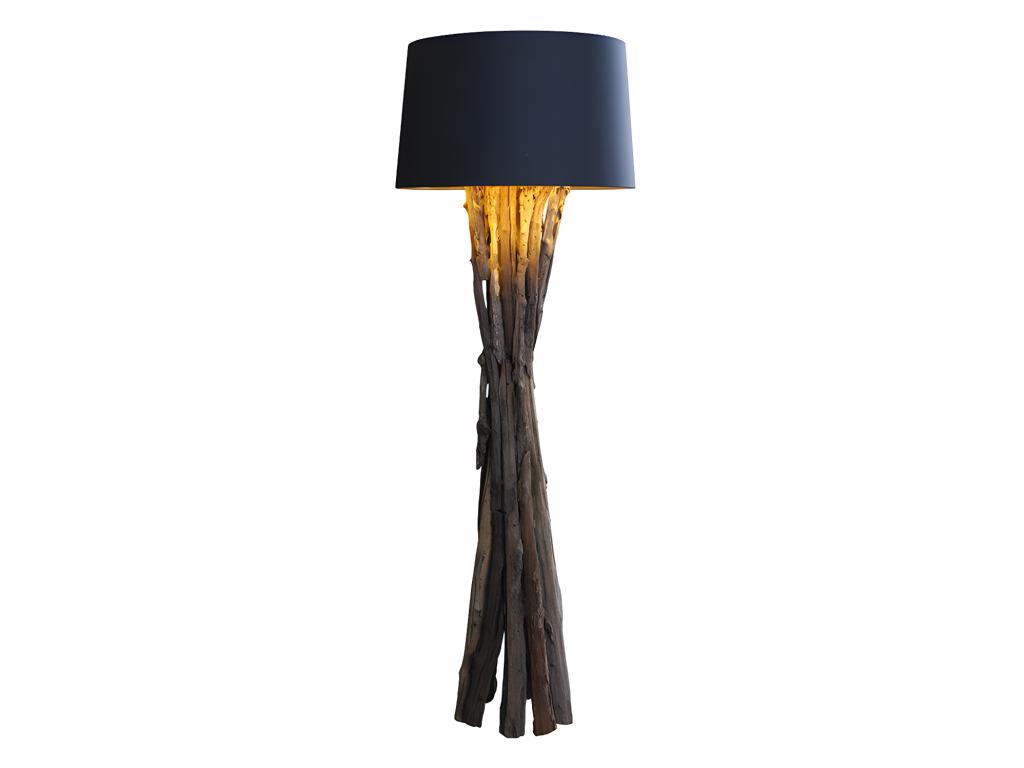 Stehleuchte ISAIAH - Holz - H. 145 - Natur, Schwarz & Goldfarben