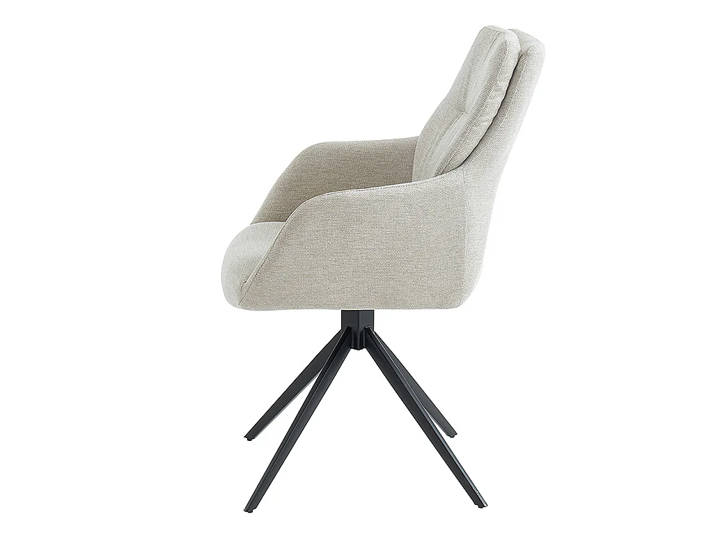 Chaise avec accoudoirs DIMIA - Tissu et métal noir - Crème