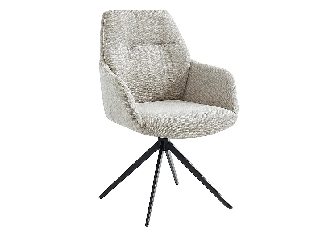 Chaise avec accoudoirs DIMIA - Tissu et métal noir - Crème