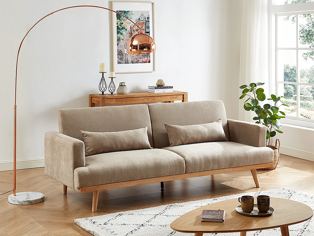 Canapé 3 places convertible clic-clac en tissu ESME - Beige
