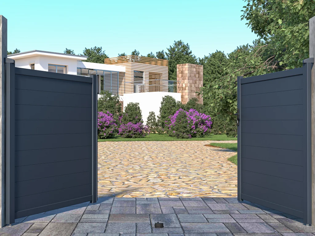 Portail électrique battant aluminium plein L305 x H166 cm anthracite - NAZARIO