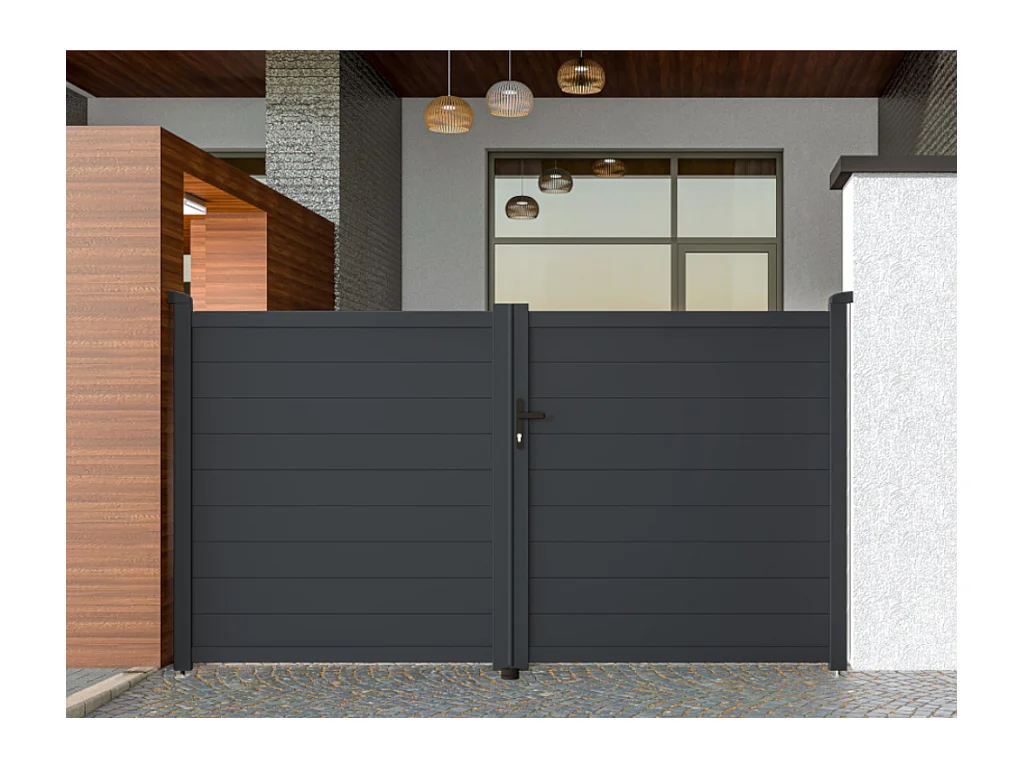 Portail électrique battant aluminium plein L305 x H166 cm anthracite - NAZARIO