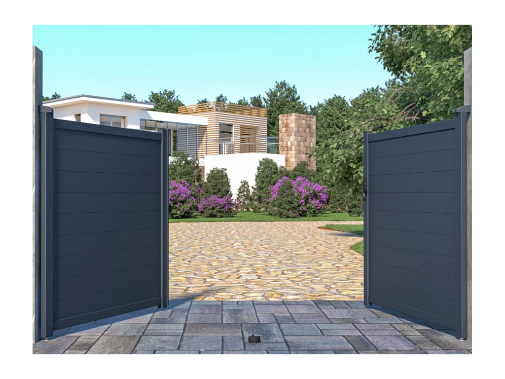 Gemotoriseerde draaipoort van aluminium antraciet - L305 x 166cm - NAZARIO