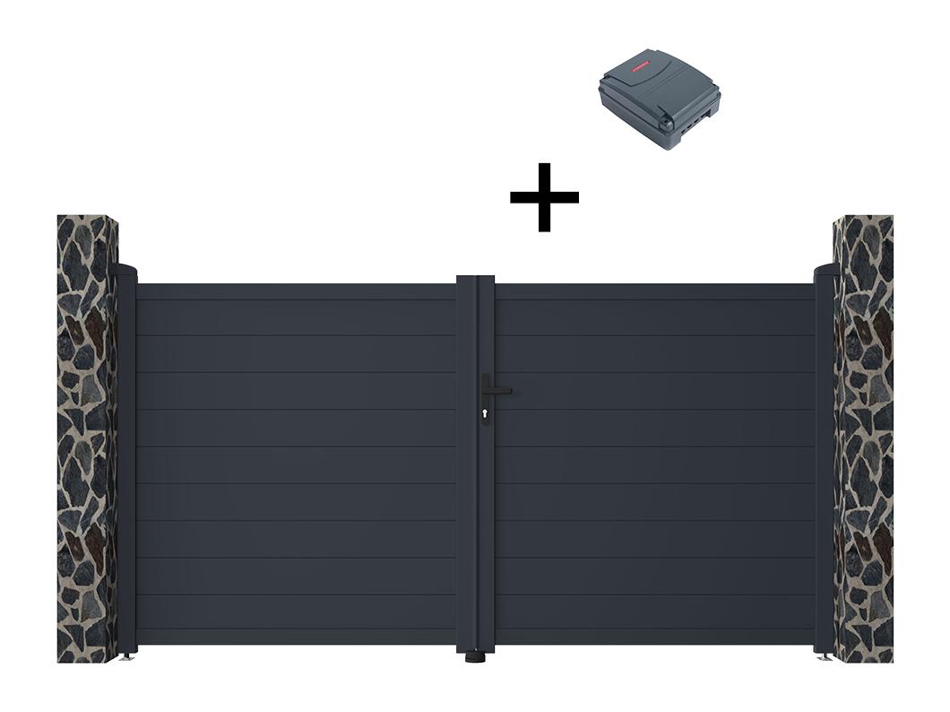 Gemotoriseerde draaipoort van aluminium antraciet - L305 x 166cm - NAZARIO