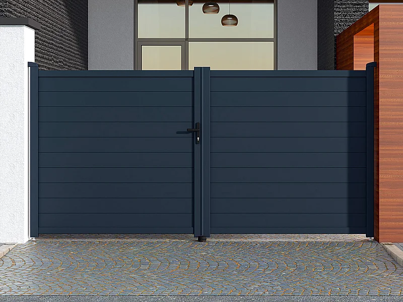 Cancello elettrico a battente L355 x H181 cm Alluminio pieno Antracite - NAZARIO