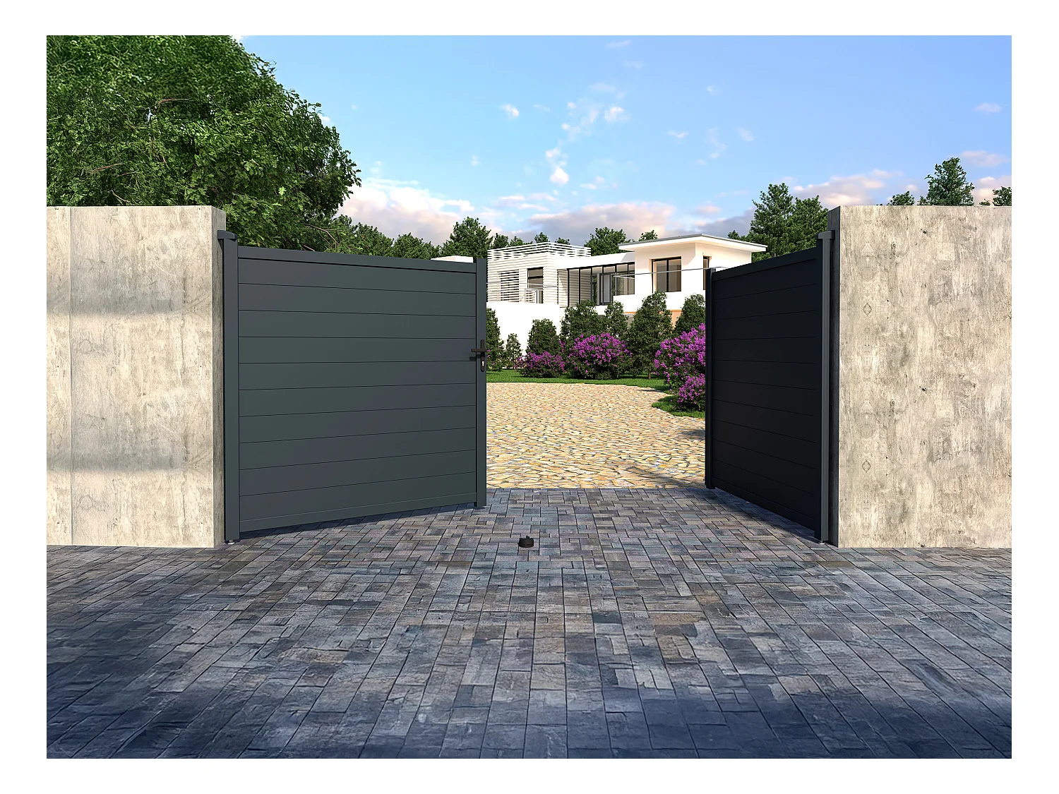 Portail électrique battant aluminium plein L355 x H181 cm anthracite - NAZARIO