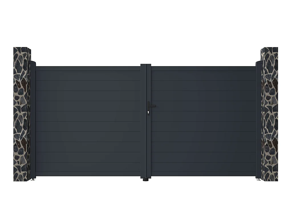 Portail électrique battant aluminium plein L355 x H181 cm anthracite - NAZARIO
