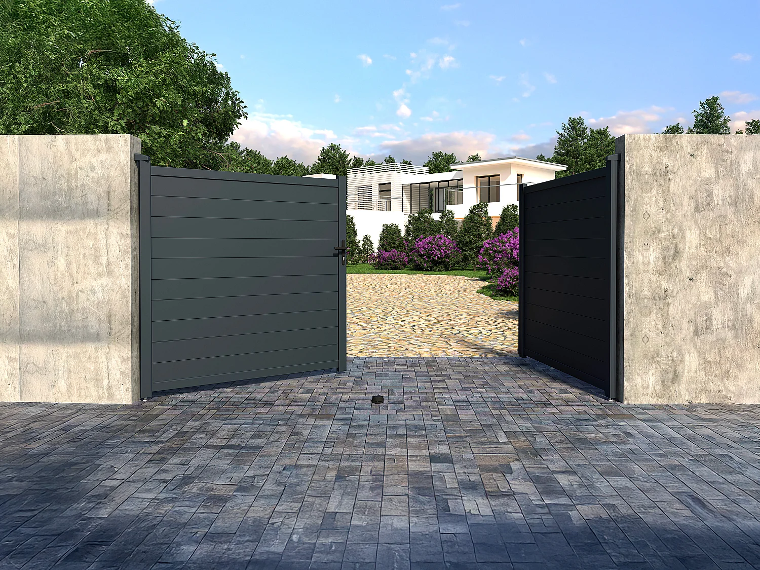 Portail électrique battant aluminium plein L355 x H181 cm anthracite - NAZARIO