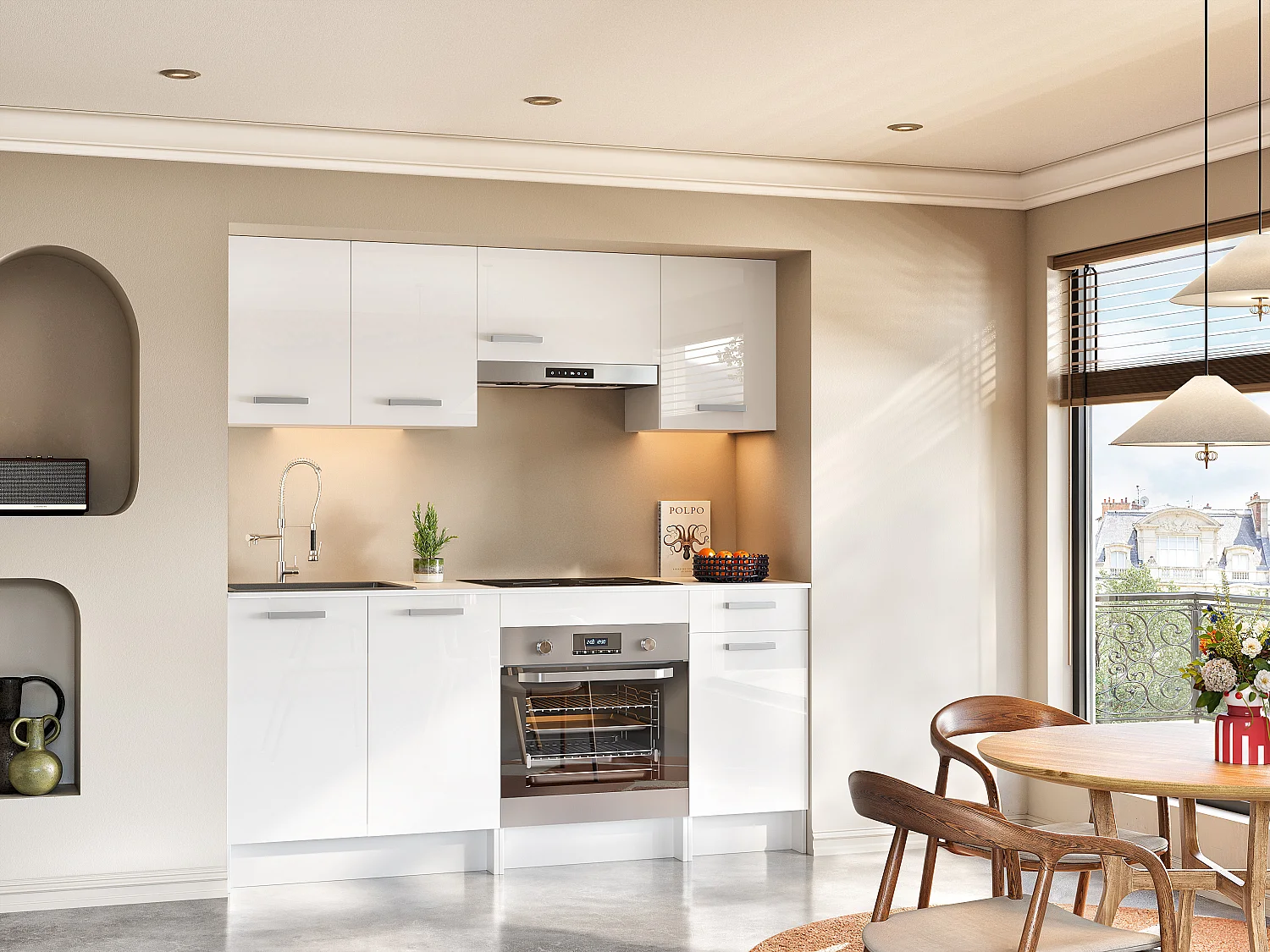 Küchenzeile - mit Arbeitsplatte 180 cm - Weiß glänzend - TRATTORIA